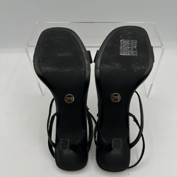 Michael Kors Tasha Womens 7 Black Leather Strappy Heeled Dressy Sandals Cocktail - Picture 9 of 11